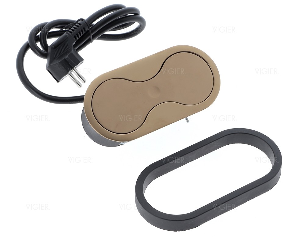 Bloc de 2 prises Eight affleurant couleur cuivre pour îlot de cuisine moderne