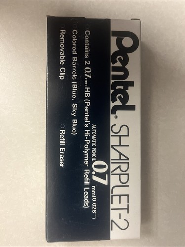 Pentel Sharplet-2 Pencils 0.7mm Box Of 12 Removable Clip Blue Barrel Eraser NOS