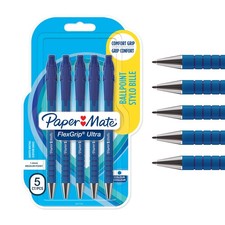Image of Paper Mate Flexgrip Ultra Retractable Ballpoint Pens 5CT Medium Point 1.0mm Blue