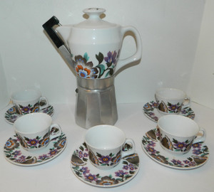 Vintage MOKA Set - Espresso Pot & 5 matching cups & saucers Beautiful! READ