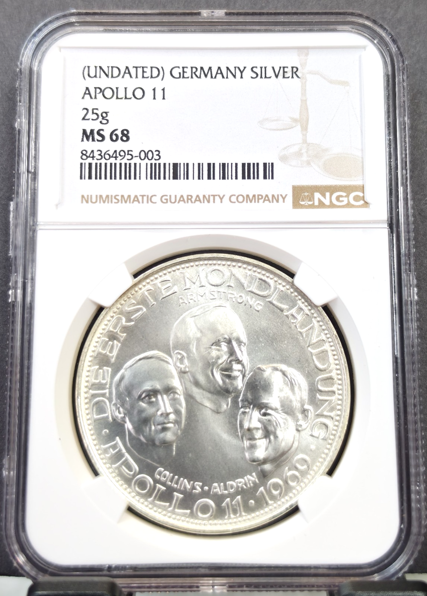 1969 GERMANY SILVER MEDAL APOLLO 11 MOON LANDING NGC MS 68 RARE
