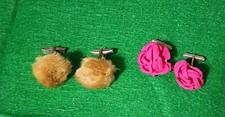 Vintage Fur Cuff Links and Fabric Rose cuff links 1930s