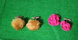 Vintage Fur Cuff Links and  Fabric Rose cuff links 1930s