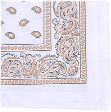22 Inch Cotton Paisley Bandana White Gold