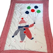 Handcrafted Quilt Clown Balloon Kids Red White Gingham Unisex Cotton 46.5"x32"