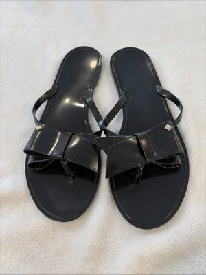 Zaxy Black Jelly Bow Flip Flop Sandals Women s Size 8 Brazil Rubber Thong Slides