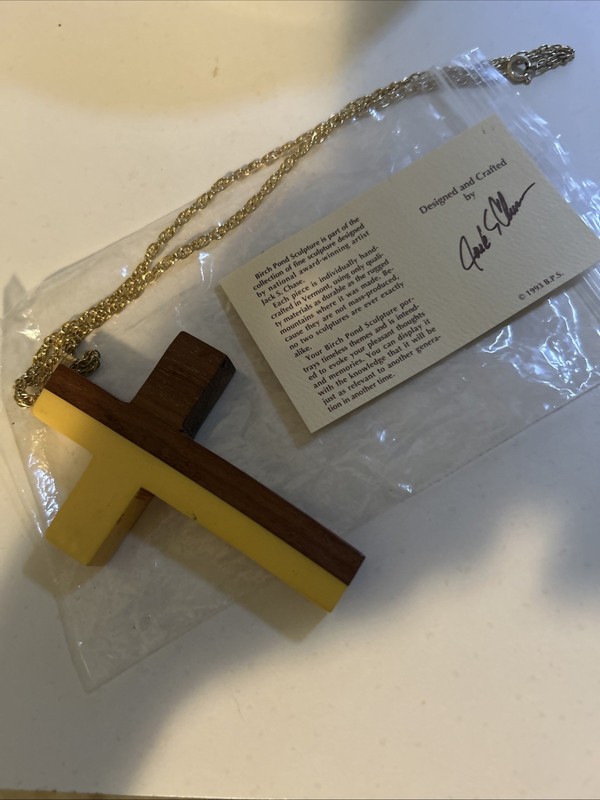 Jack S. Chase Wood Cross Sculpture Necklace 18 “ New Handcrafted