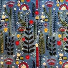 Woodstock Music Festival Knit Fabric Blue Red Cotton/Spandex 58" wide BTY 481