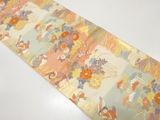 7636651: JAPANESE KIMONO / ANTIQUE FUKURO OBI / SILK / WOVEN ROUGH WAVE