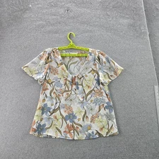 Lauren Conrad Women Blouse L Multicolor Floral V-Neck Pullover