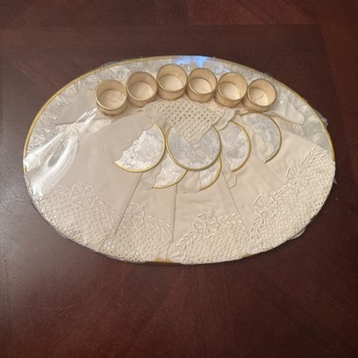 Vintage Capiz Shell Coasters Napkin Rings Oval Placemats Set unopened! Rare 