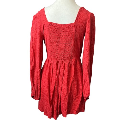 Express Womens Red Polka Dot Long Sleeve Button Front Romper - Medium - Picture 5 of 6