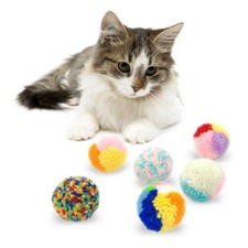 6 PCS Assorted Color Cat Ball Toys Woolen Yarn Puffs Pom Interactive Kitten