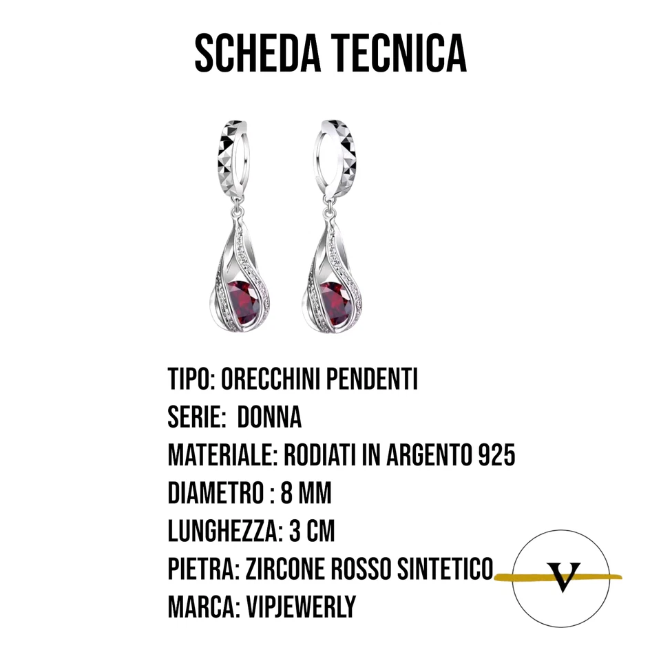 ORECCHINI DONNA A CERCHIO CON ZIRCONE ROSSO RODIATO IN ARGENTO 925 - Immagine 3 di 4