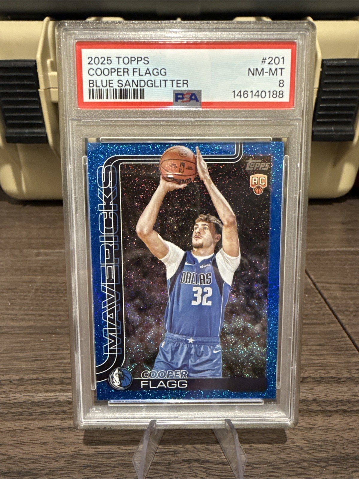 2025-26 Topps Flagship Cooper Flagg Blue Sandglitter Rookie #201 PSA 8 SP
