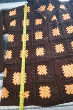 Vtg Granny Square Hand Crochet Over Sized Cardigan Sweater With Pockets