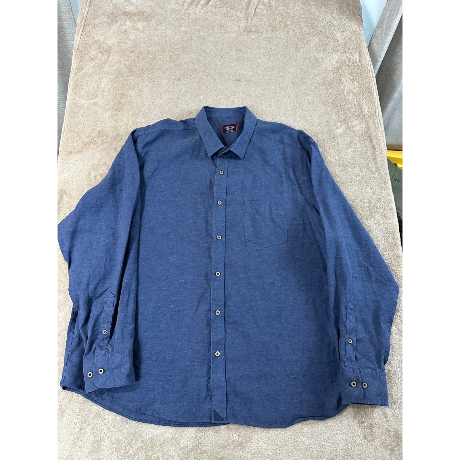 UNTUCKit 100% Linen Shirt Mens 3XL Blue cotton Long sleeve Button Down EUC