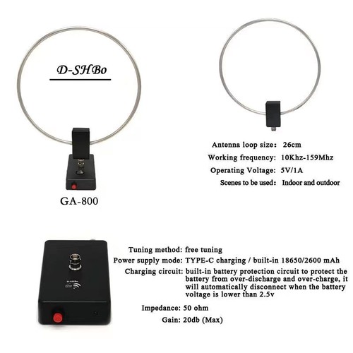 5V/1A Active Loop Antenna Shortwave Antenna 10KHz-159MHz HF Antenna for Radios N - Afbeelding 6 van 7