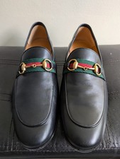 Gucci Brixton Horsebit Loafers Black Web Stripe Size 8.5
