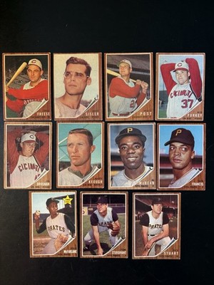 1962 Topps Baseball Lot 11 Dif ALL REDS& PIRATES No Creases VG+ To EX-NM Stuart