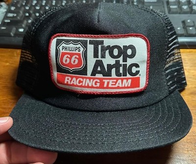 Vintage Phillips 66 Trop Artic Racing Team Black Hat Snapback Trucker Cap USA #W
