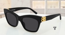 BALENCIAGA BB0132S 001 Cat Eye Acetate Black Gold Grey 53 mm Women's Sunglasses