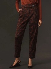 Anthropologie MAEVE Floral Jacquard HighRise Crop Trousers Sz6 Dark Academia NWT