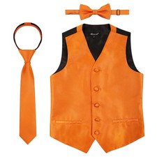 Boys 3pcs Classic Solid Bow Tie Necktie Suit Vest Set for Formal Events