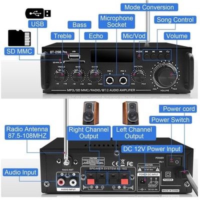 Versatile BT-298Pro Amplifier for Home Speakers