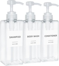 Shampoo and Conditioner Dispenser, Refillable Plastic Pump Clear