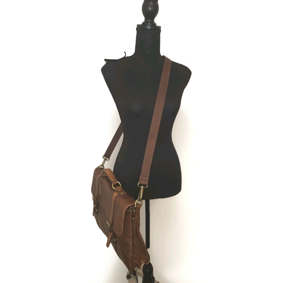 Fossil Leather Messenger Laptop Crossbody Bag Brown 16x10.5x3 - Image 2 of 4