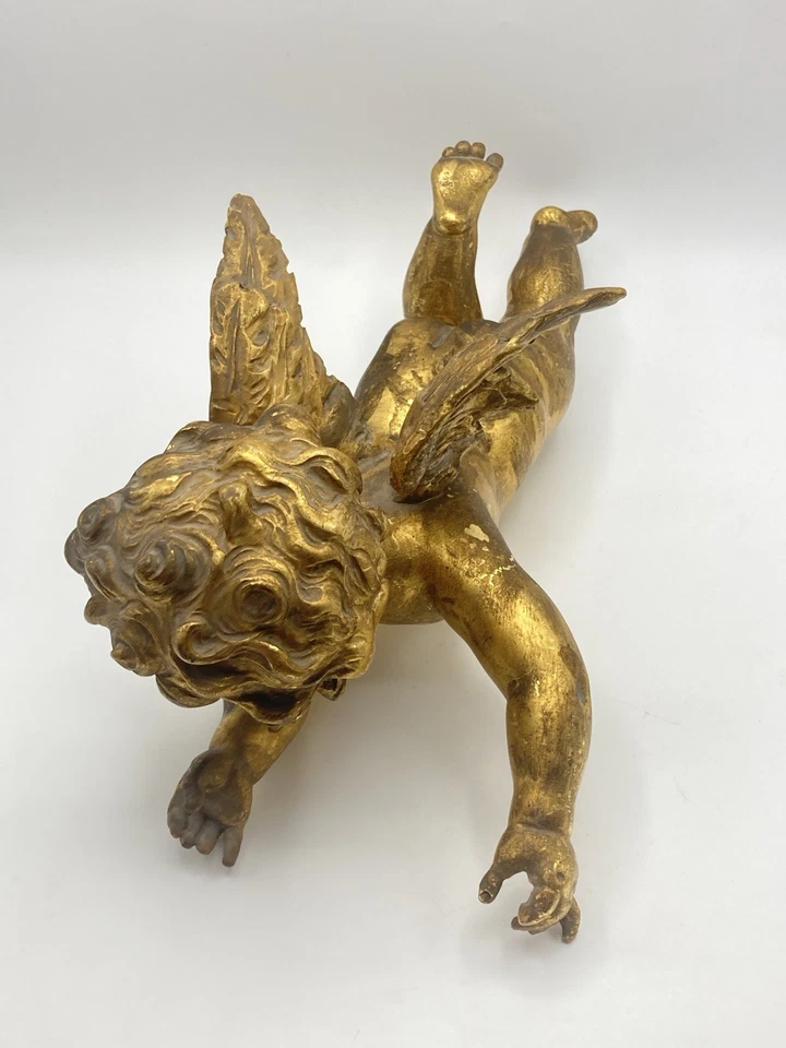 GRAND CHÉRUBIN ANGELOT EN BOIS DORÉ - Photo 4/4