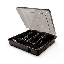 QINOL Silverware Tray w/ Lid, Utensil Drawer Organizer, 5 Comp. Black