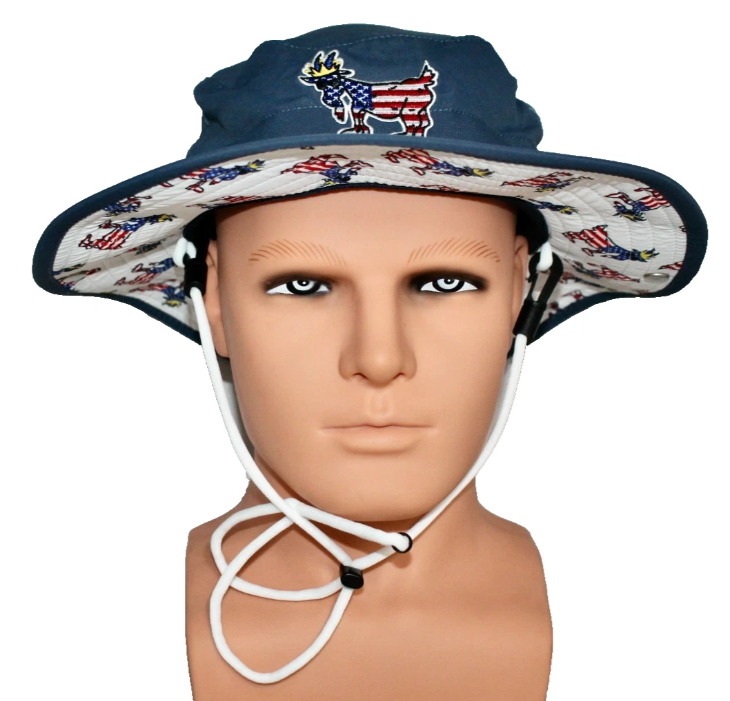 GOAT USA Freedom Bucket Hat Navy Blue American Flag Goat Logo One Size Fits All