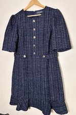 Sosandar Tweed Peplum Boucle Shift Mini  Dress Size 16 Blue With Sparkle VGC