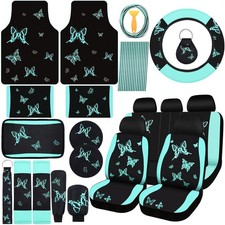 Bbto 47 Pcs Car Seat Covers Full Set Butterfly Women Green Black 5 Front R... Bbto 47 Pcs Car Seat Covers Full Set Butterfly Women Green Black 5 Front R...