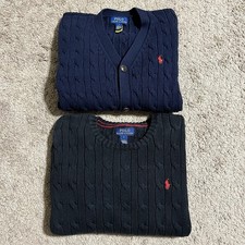 Lot of 2 Polo Ralph Lauren Boys Size 7 Cardigan Cable Knit Sweater