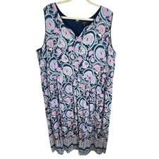 Talbots Paisley Navy Blue Pattern Sleeveless Lined Rayon Maxi Dress Size 22W