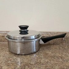 Vintage Amway Queen 3 Ply 18/8 Stainless Steel Skillet Pan / Pot With Lid, 8"