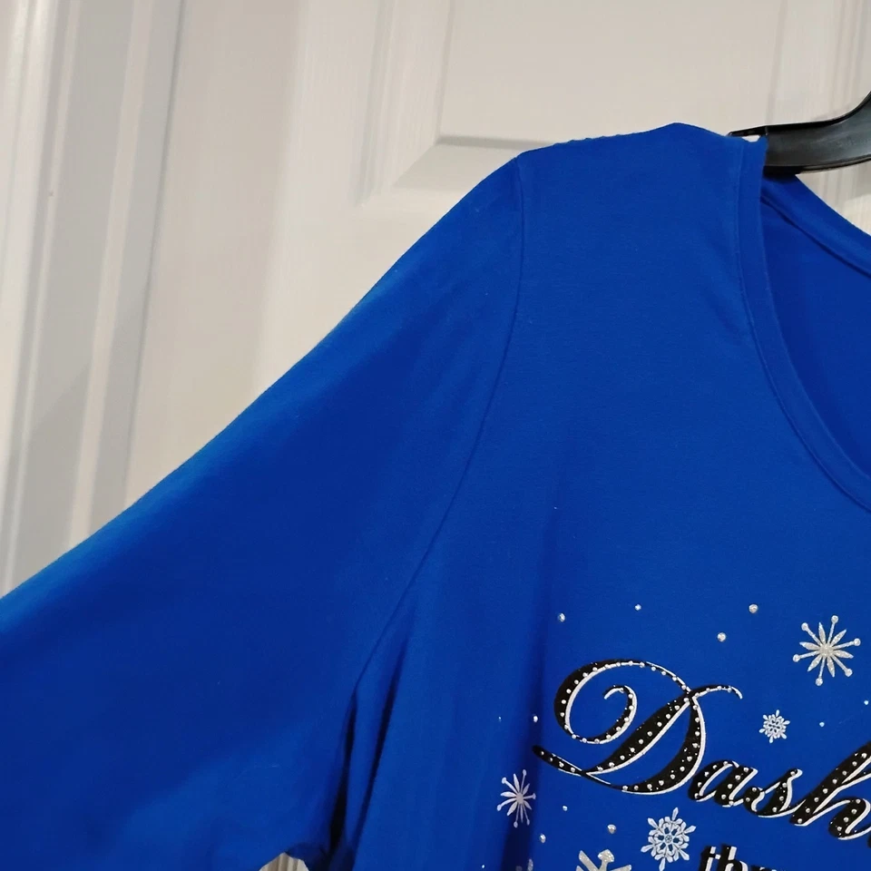 Pullover Catherines Azul Navidad 1X 18/20 Corriendo a Través de la Nieve Brillo  Foto 4 de 4