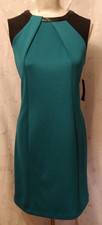 New WORTHINGTON Size Medium Shift Dress Vegan Leather Accent Turquoise/Black