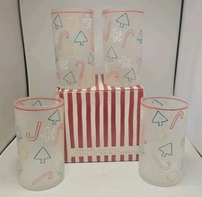 4 new in box christmas spirit frosted pm3-1387 japan High ball  glasses mcm vtg