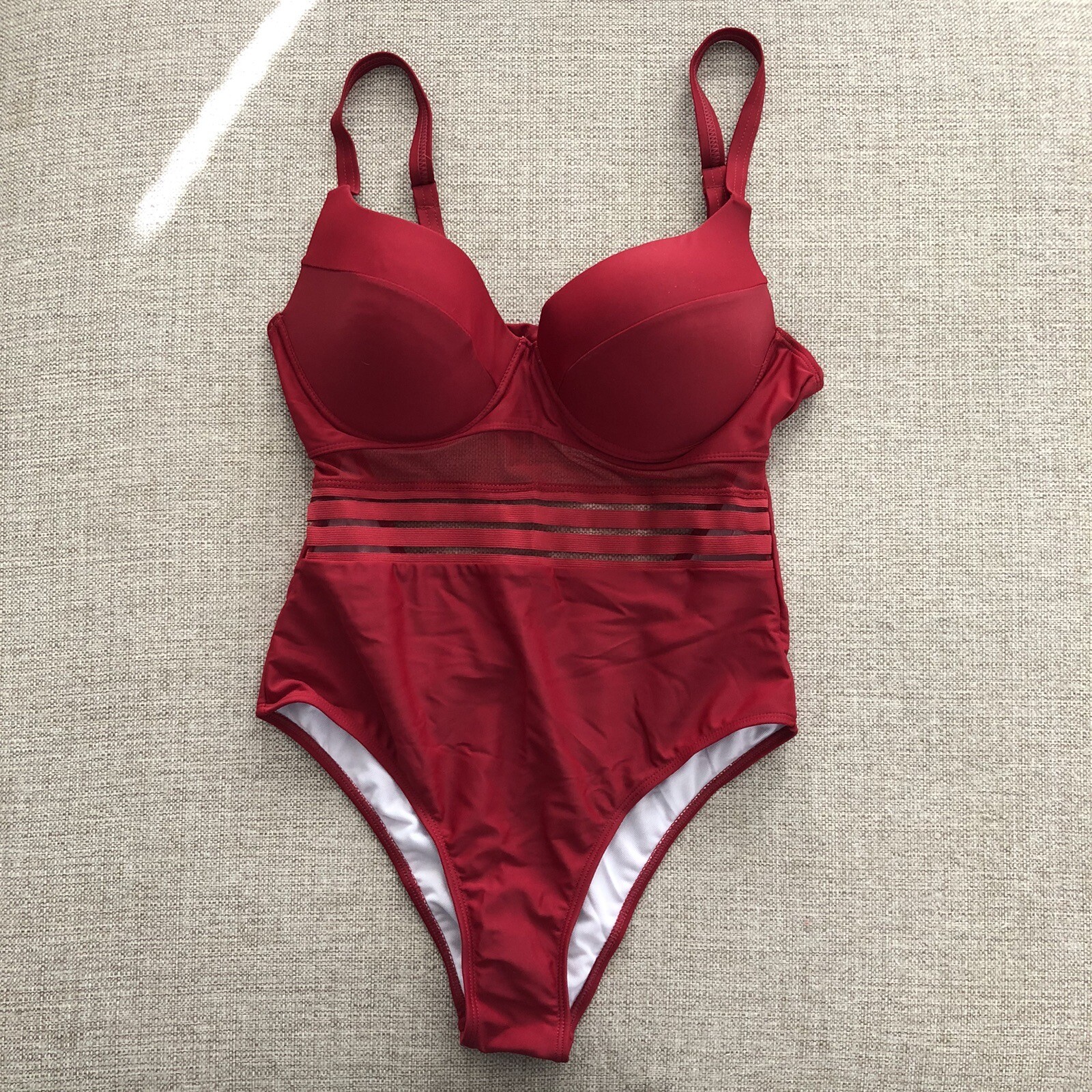 Red Underwire One Piece Swimsuit for Women - Size L with Tied Back & Lined Cups-image