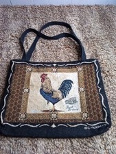 Borsa tote C. McKinley cucita tela gallo Brahma scuro 16"x12"