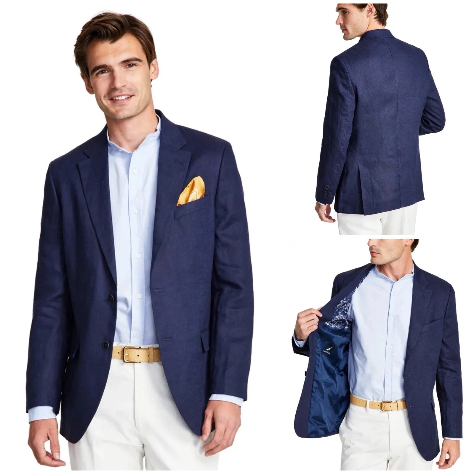 Nautica Modern Fit New Linen Blend Sport Coat Jacket Mens Blazer Navy Blue 38R