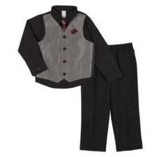 George Toddler Boys 4 Piece Black/Gray Dress Up Outfit Suit Tie  Vest