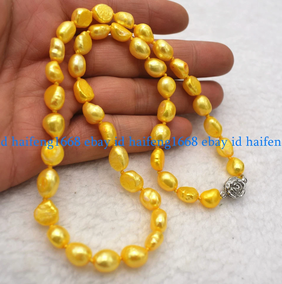 Echte 8-9mm Natürlich Gold Süßwasser Kultiviert Barock Perle Halskette 45cm - Bild 3 von 4