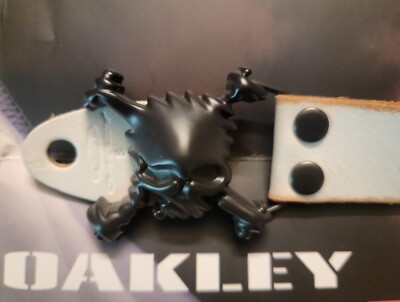 Vintage Y2K Oakley White Leather Belt Skull Buckle Rare New W/Out