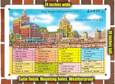 METAL SIGN - New Jersey Postcard - Busy Persons Correspondence Card, Skyline At