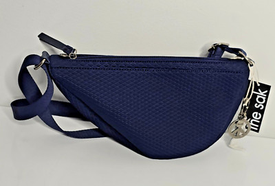 The Sak Tess Sling Crossbody Adjustable Navy Blue Woven Pebbled Medium Purse NWT